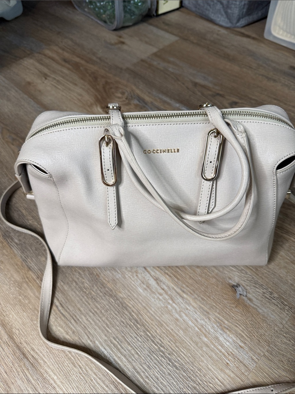 COCCINELLE Cream Leather Satchel Bag
